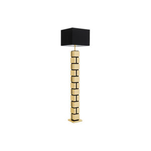 Vloerlamp L | Goud geblokt met zwarte kap L40xB40xH175