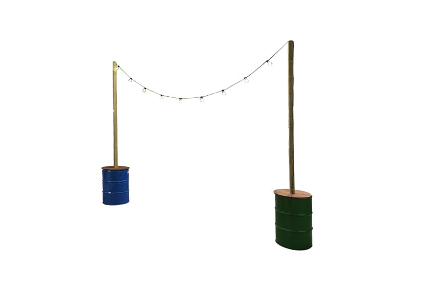 Industrial oil barrel (various colors) with string light H350