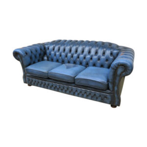 Chesterfield 2,5-zits bank gespoten blauw - met spijkerstof L200xB90xH82