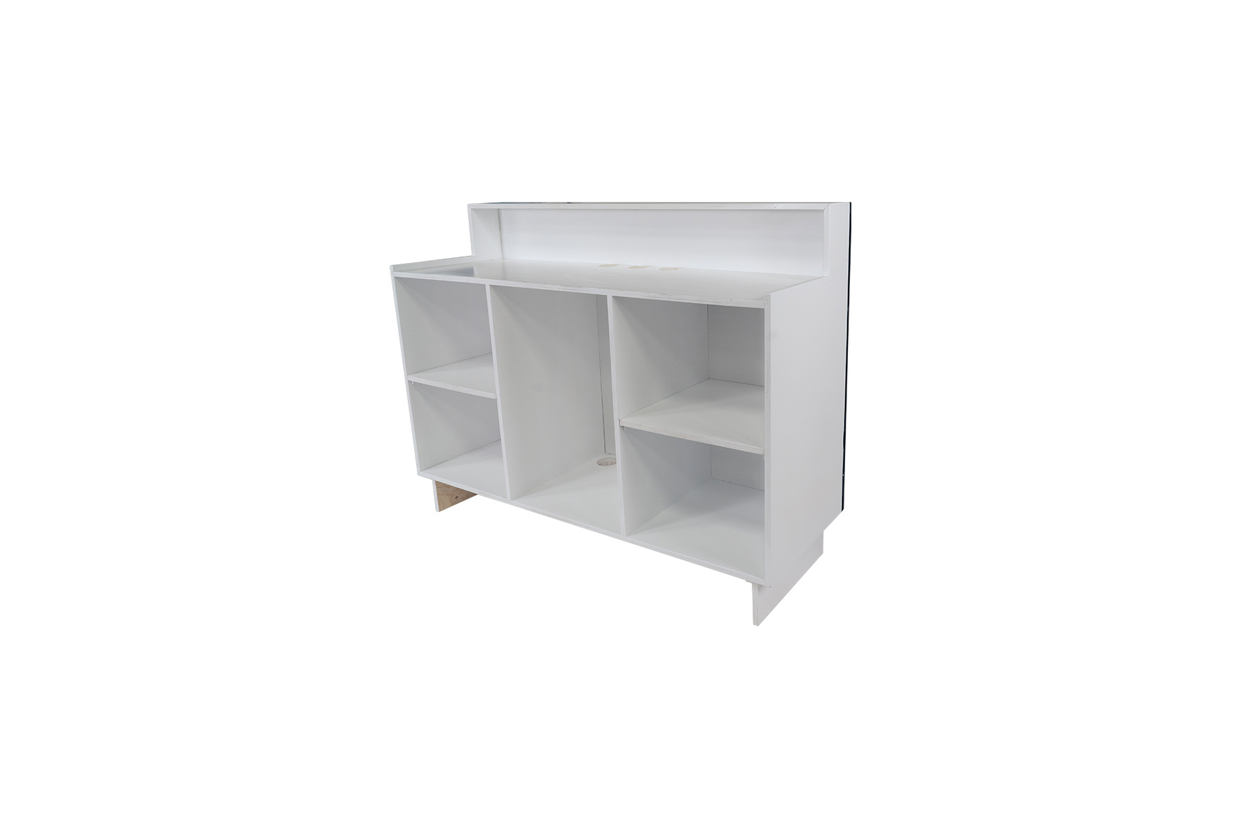 DJ booth withe with wooden slats front panel L120xW60xH110