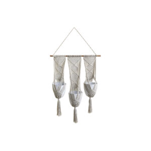 Deco | Boho macramé hangende plantenbak beige incl. bloempotjes L123xB65
