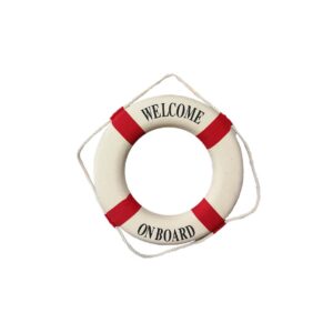 Deco | Reddingsboei wit/rood  'welcome on board' Ø60
