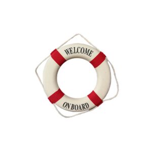 Deco | Reddingsboei wit/rood  'welcome on board' Ø60