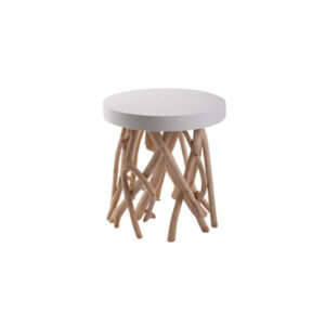 Eco Chique side table white glossy table top with tree trunks Ø45xH45