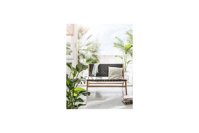 Eco Chique geweven bankje hout antraciet L110xB78xH77