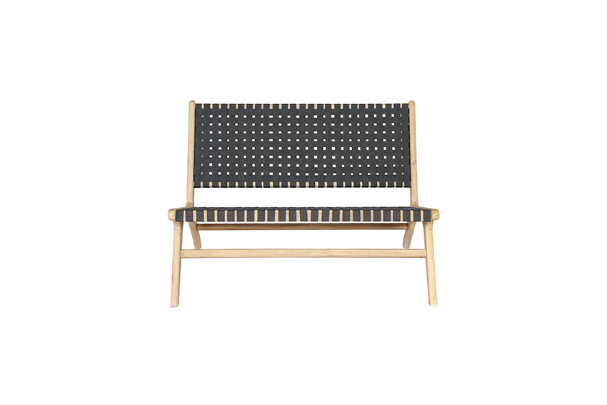 Eco Chique woven bench wood anthracite L110xW78xH77
