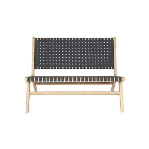 Eco Chique geweven bankje hout antraciet L110xB78xH77