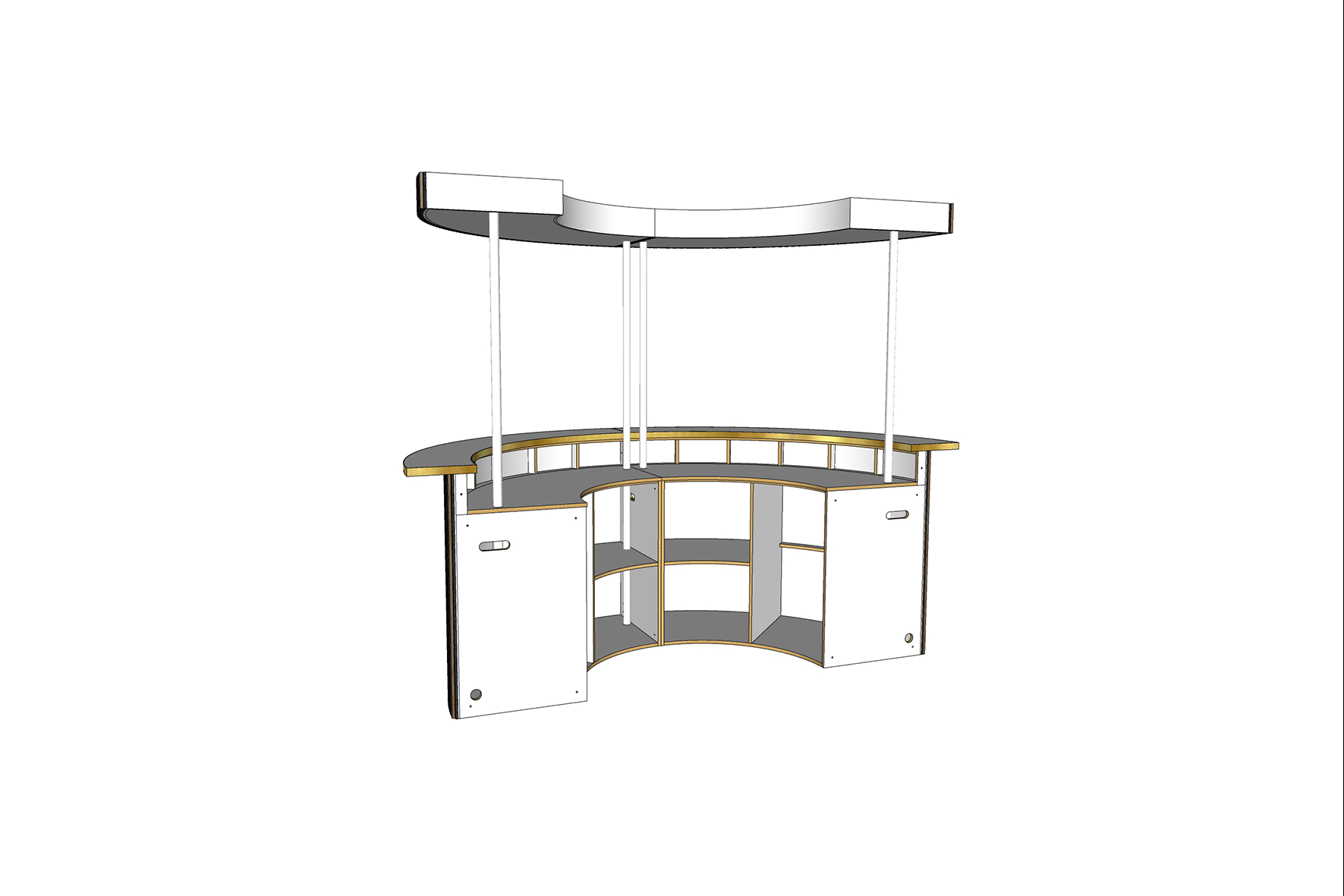 Halfronde bar met houten latten & messing rand incl. koof - Klein L150xB300xH250 (set)