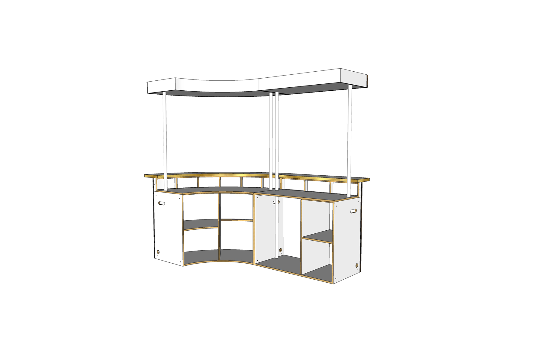 Halfronde bar met houten latten & messing rand incl. koof - L-vorm L270xB150xH250 (set)