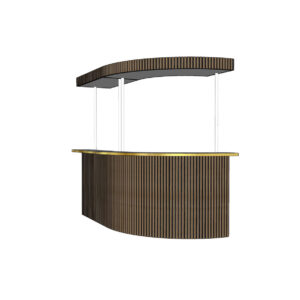 Halfronde bar met houten latten & messing rand incl. koof - L-vorm L270xB150xH250 (set)