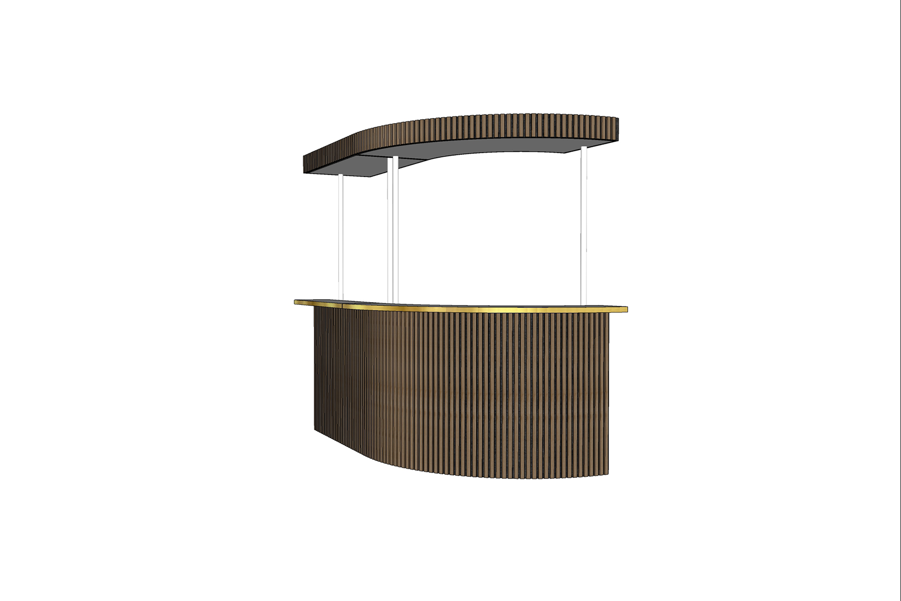 Half-round bar with wooden slats & brass edge incl. cove - L-shape L270xW150xH250