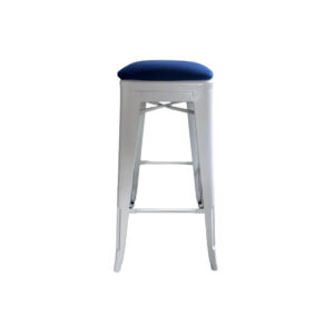 Industrieel Tolix barkruk wit mat met blauwe zitting H77 (set)