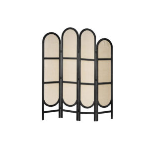 Kamerscherm | 4-luik hout/zwart jute L160xB3xH170