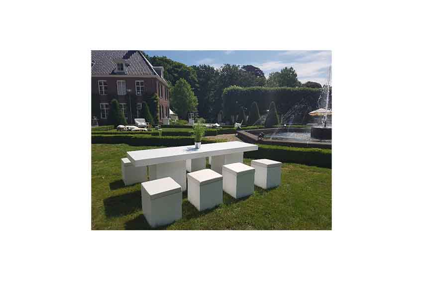 Kopenhagen loungetafel lang witte zuil L250xB70xH72