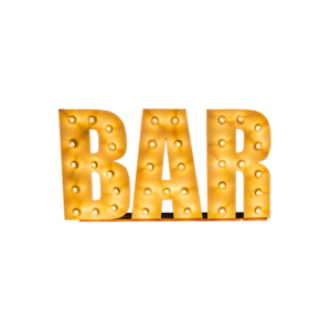 Marquee letters 'BAR' in diverse maten
