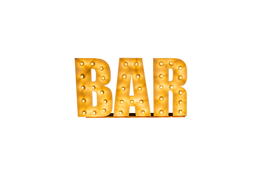 Marquee letters 'BAR' in diverse maten