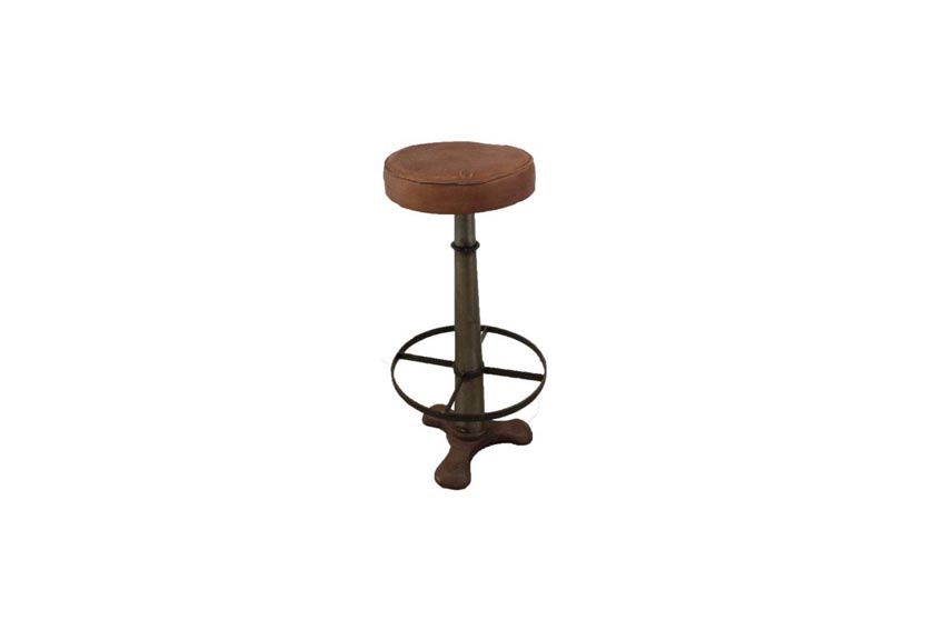 Industrieel vintage kruk staal leren zitting H77