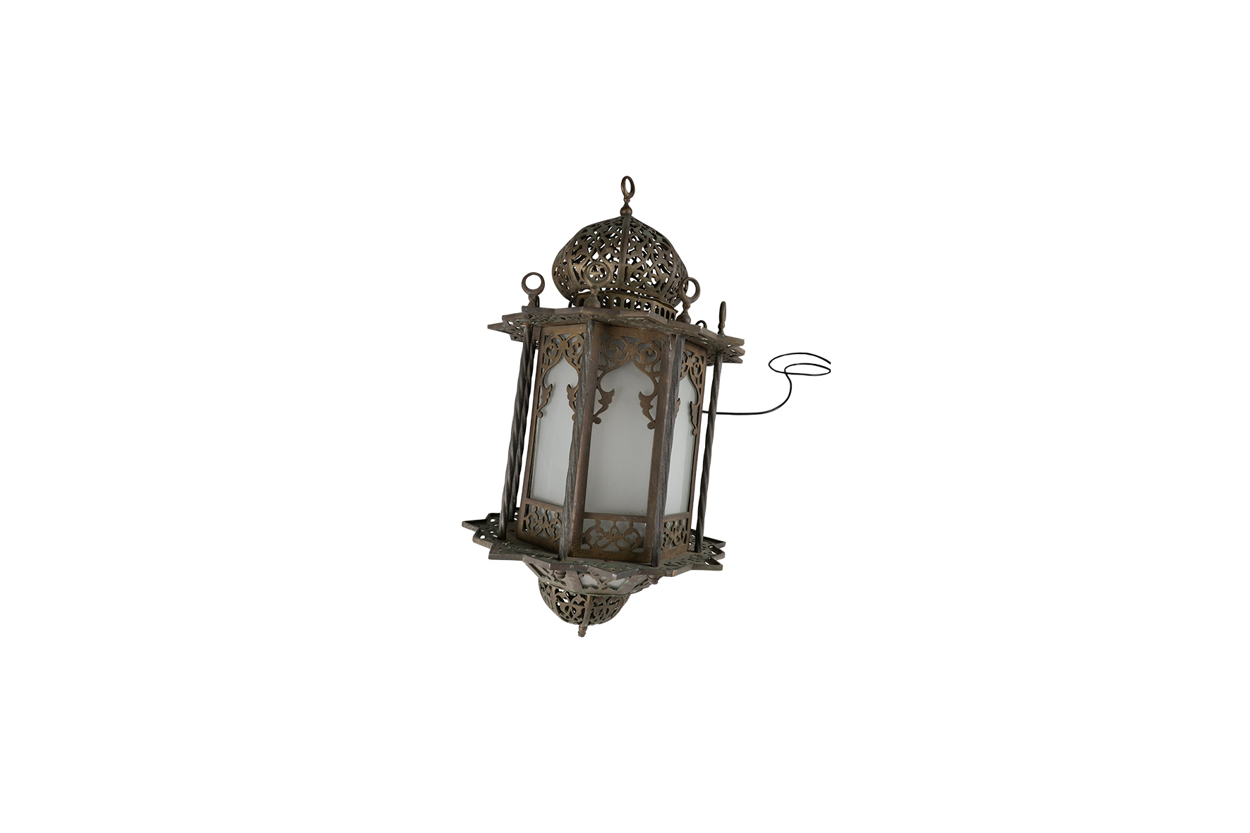 Oosterse hanglamp grijs/groen Ø45xH80