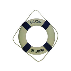 Deco | Reddingsboei wit/blauw 'welcome on board' Ø50