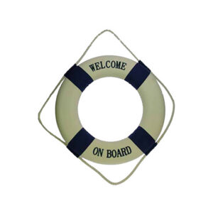 Deco | Reddingsboei wit/blauw 'welcome on board' Ø50