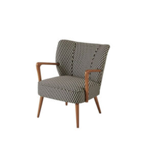 Retro fauteuil zwart/wit met houten armleuningen L66,5xB70xH81