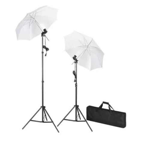 Studio lamp set incl. stands and umbrellas