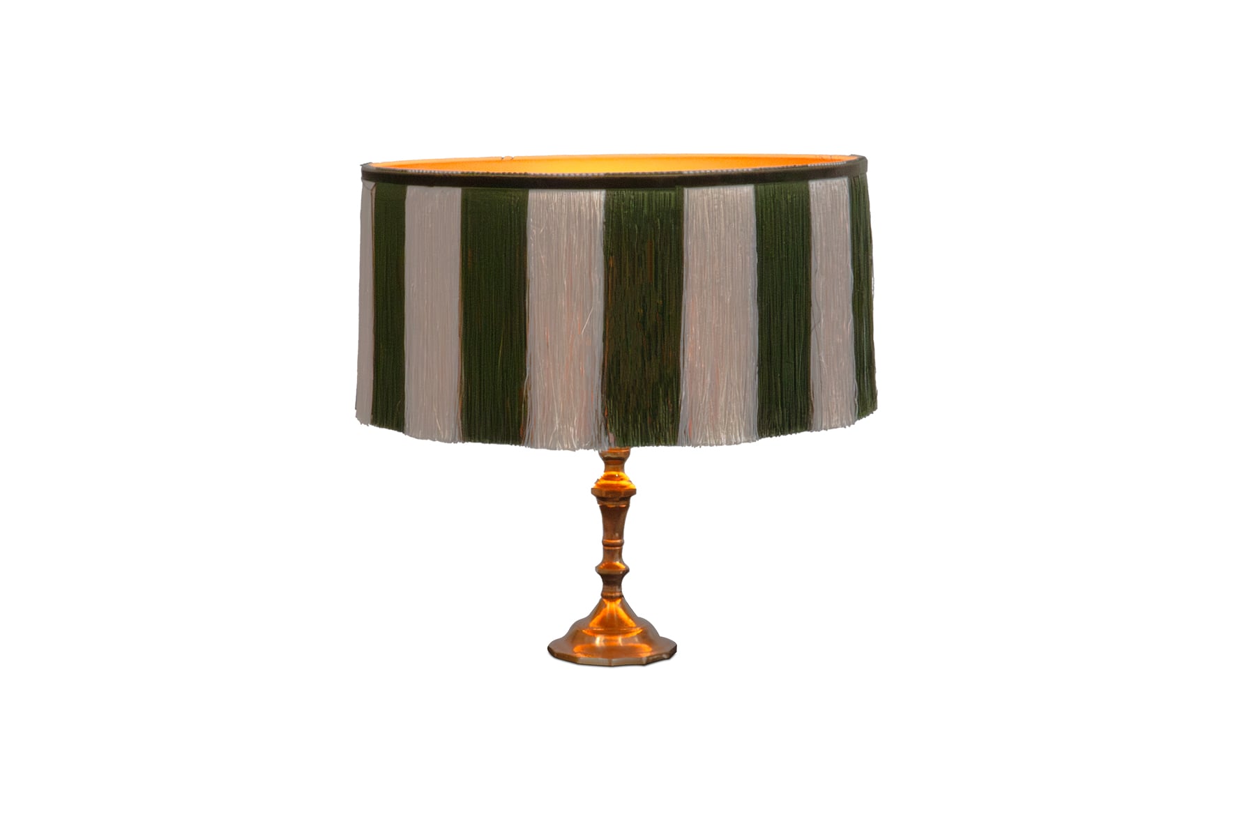 Tafellamp M | Franje groen/beige met vintage voet Ø40xH30
