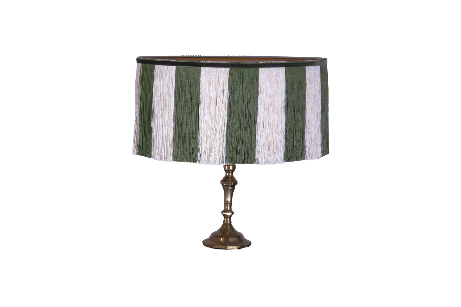 Tafellamp M | Franje groen/beige met vintage voet Ø40xH30