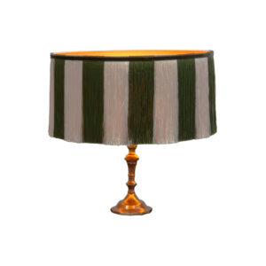 Tafellamp M | Franje groen/beige met vintage voet Ø40xH30
