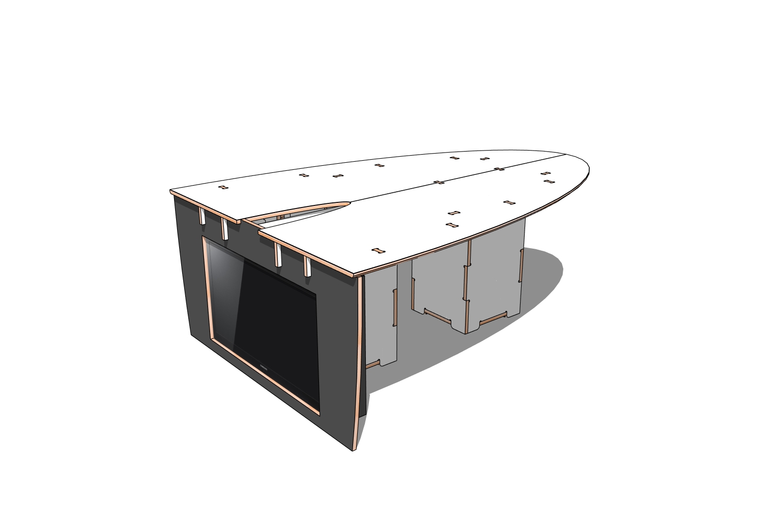 Vergadertafel modulair half incl. TV L200xB140xH71