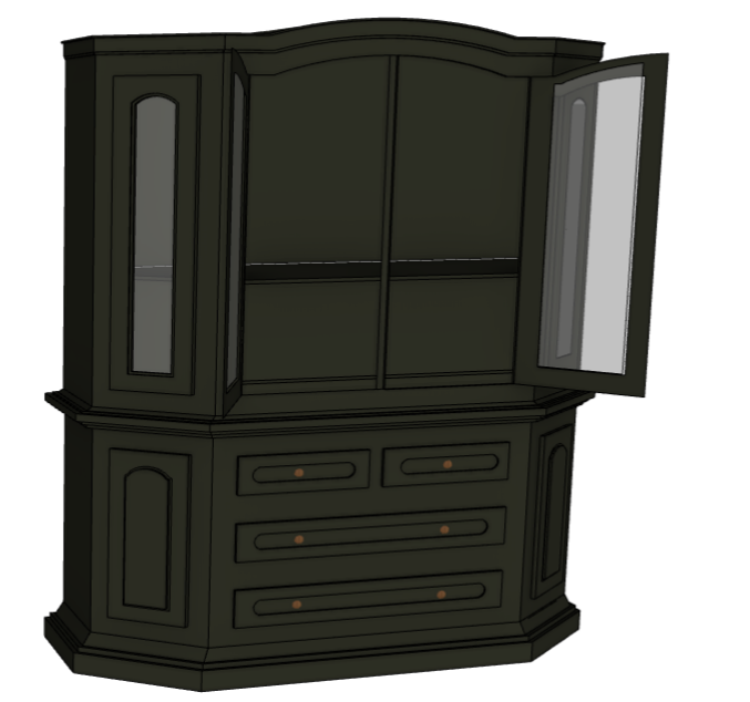 Vitrinekast antiek olijfzwart L174xB47xH195