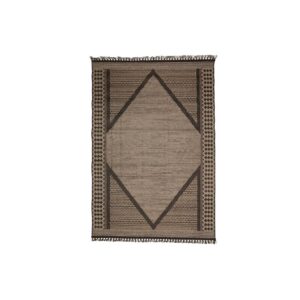 Vloerkleed M | Zwart ruitpatroon met franjes L190xB135
