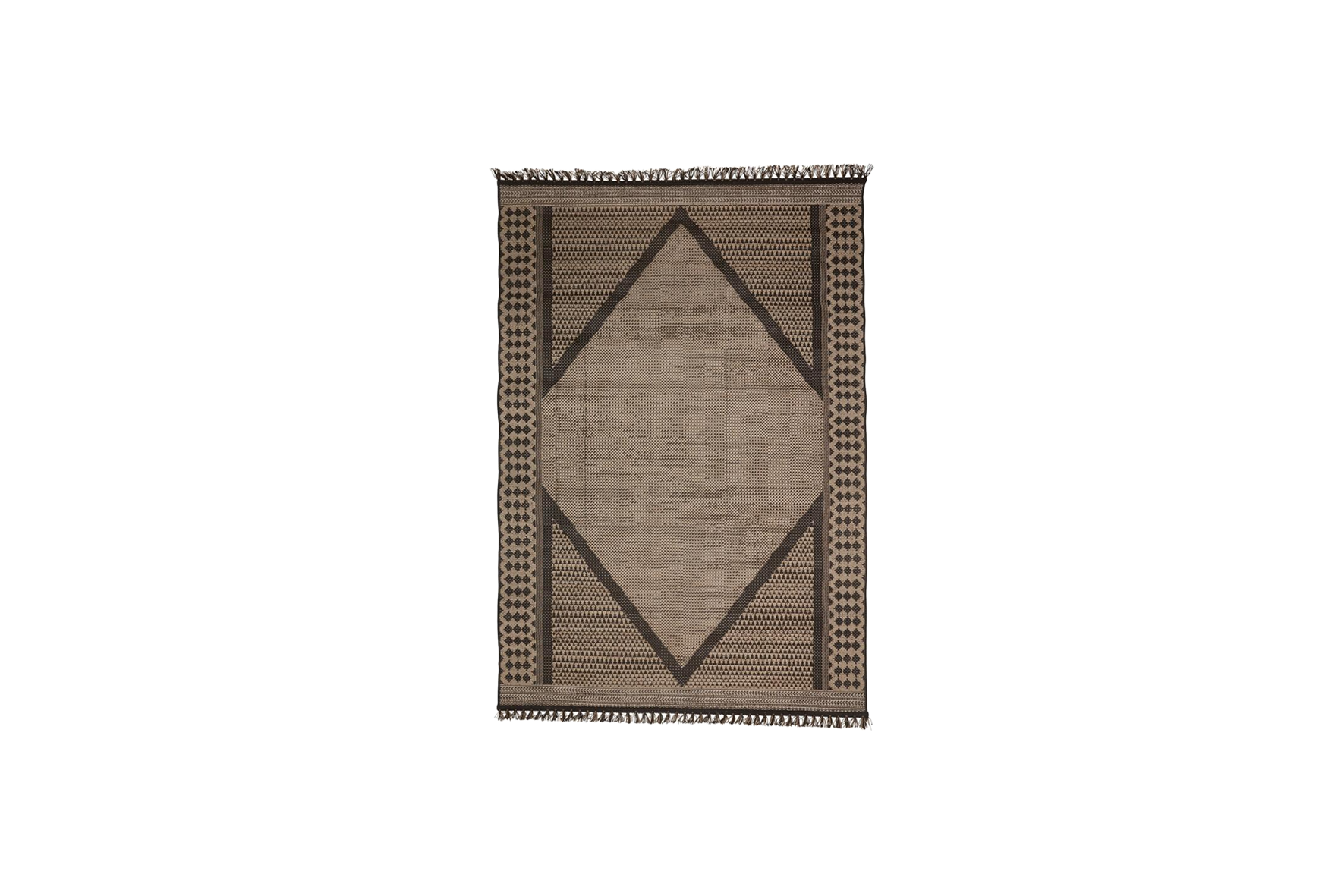 Carpet M | Black diamond pattern with fringes L135xW190