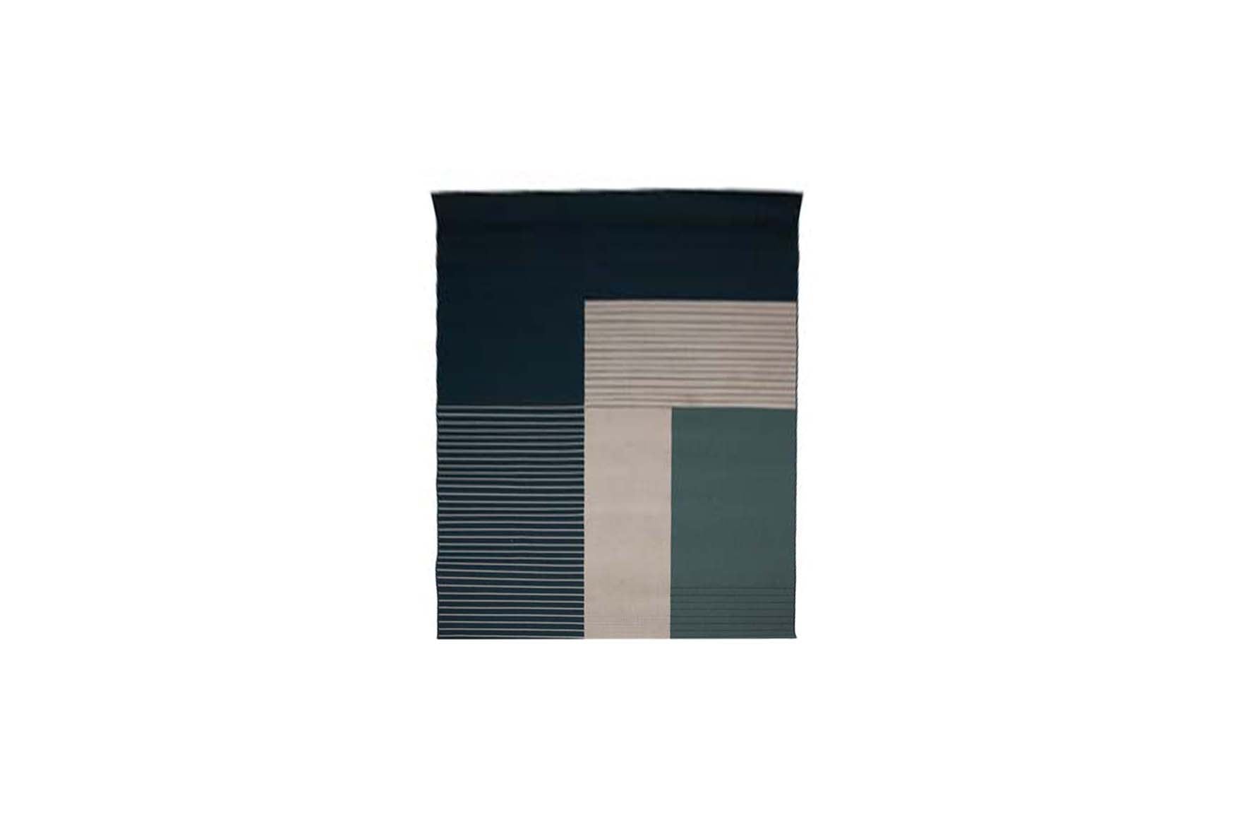 Vloerkleed L | Vakken/strepen blauw/groen L250xB200