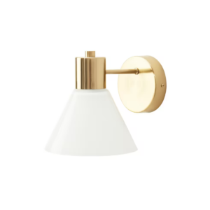 Wandlamp messing met glazen lampenkap Ø18xH20