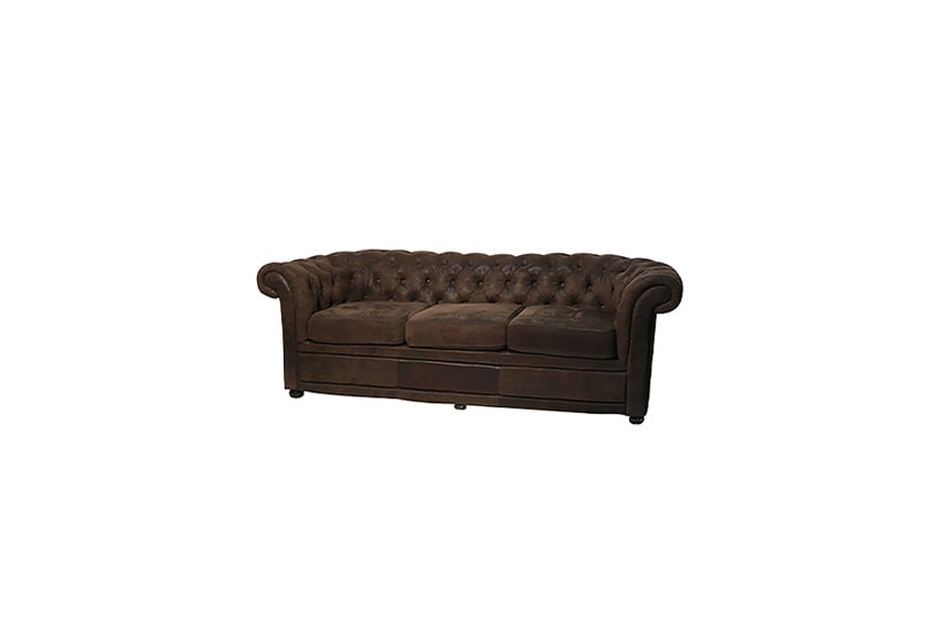 Chesterfield 2,5-zits bank suède bruin L215xB87xH75