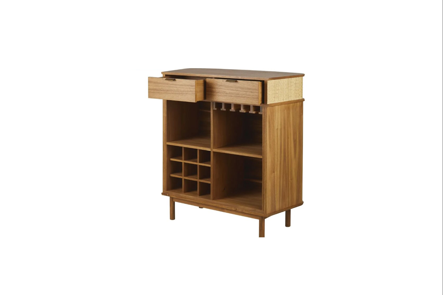 Displaykast hout met rotan lades L100xB46xH108