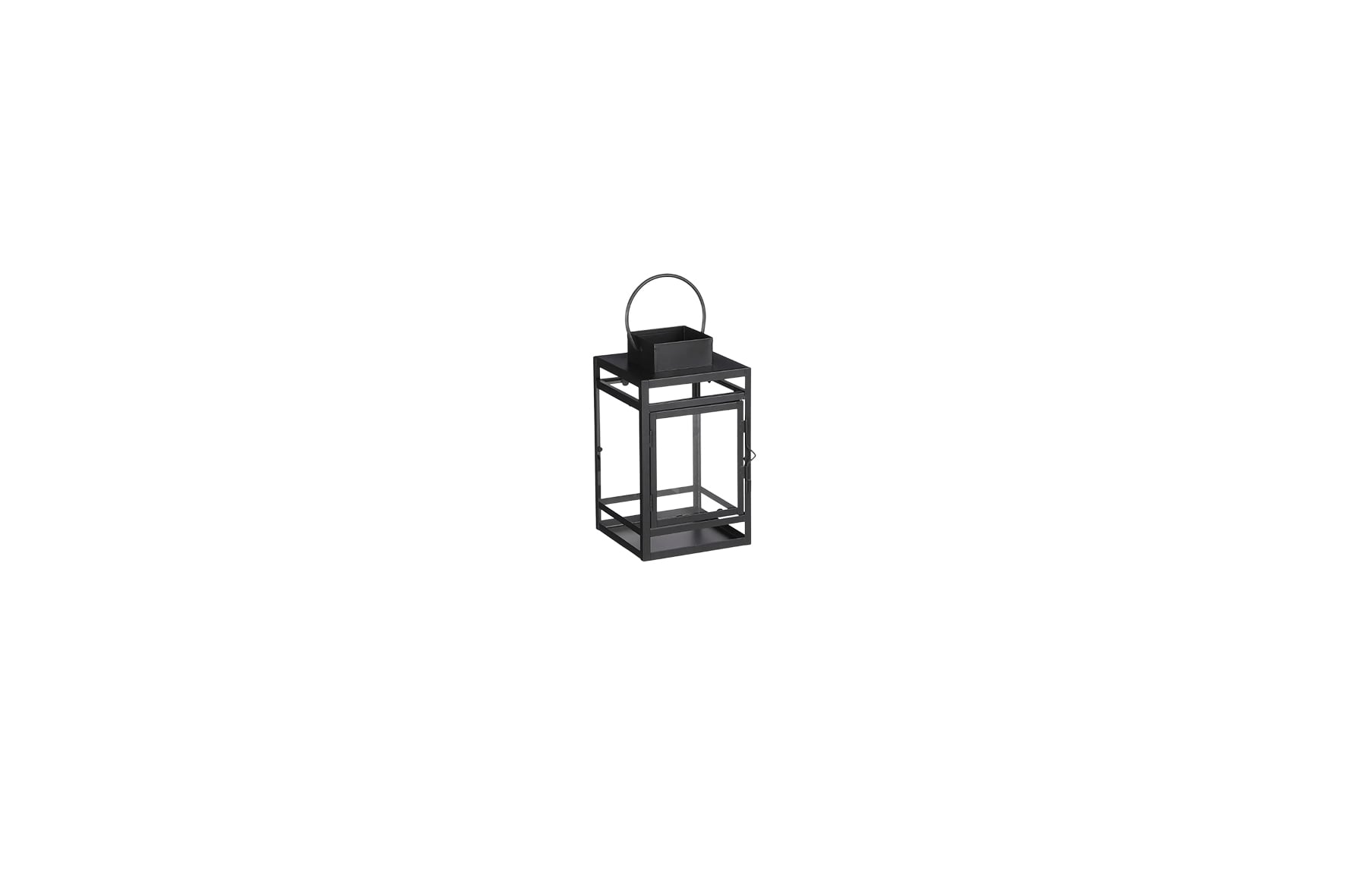 Lantaarn | Glas metaal zwart laag L14xB13xH23