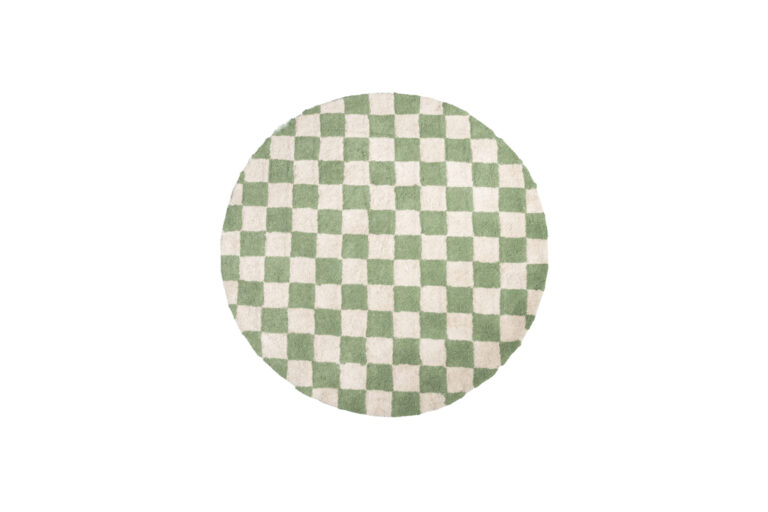 Vloerkleed rond M | Groen/wit geblokt Ø160